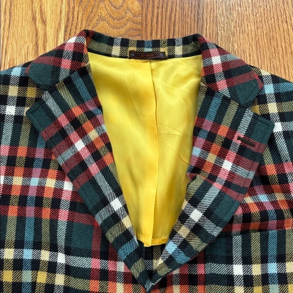 ETRO Milano Vintage Men's Wool Multi Sport Coat Blazer Jacket Red Green size 52R